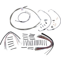 Complete Stainless Braided Handlebar Cable/Brake Line Kit — 38 cm (15") ape hanger, Silver