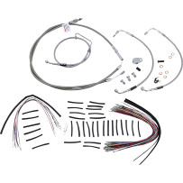 Complete Stainless Braided Handlebar Cable/Brake Line Kit — 38 cm (15") ape hanger, Silver
