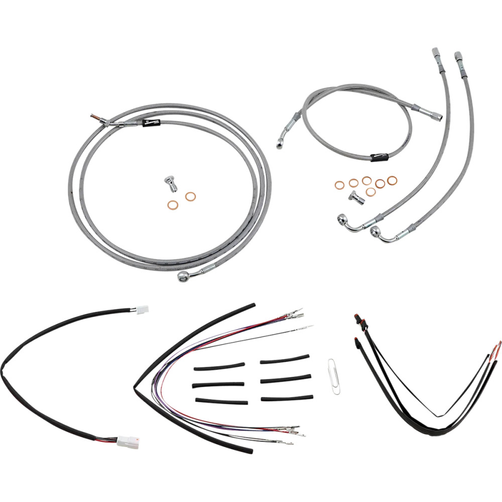 Kit completo de cables/latiguillos trenzados de acero inoxidable para manillar — 35.5 cm (14") de altura de manillar, apto para 