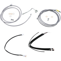 Complete Stainless Braided Handlebar Cable/Brake Line Kit — 38 cm (15") ape hanger, natural silver, ABS