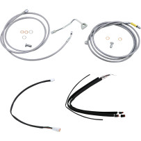 Complete Stainless Braided Handlebar Cable/Brake Line Kit — 38 cm (15") ape hanger, natural silver, ABS