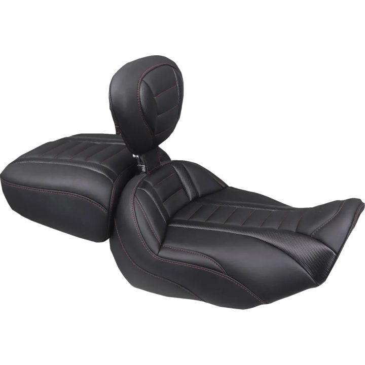 Deluxe Touring Solo Seat — 39.5 cm (15-1/2") driver width, Black, Red