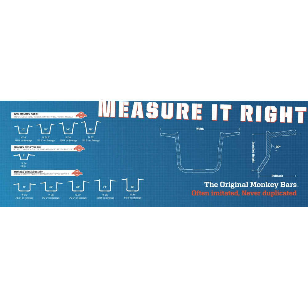 Manillar 1-1/4" Bagger Monkey Bar — abrazadera 1", elevación 8", barrido 9", Negro