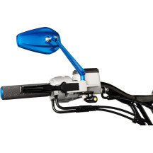 Espejo Mini Stocker Forjado — 69.85 mm alto, 114.3 mm ancho, anodizado azul, montaje roscado, lado derecho