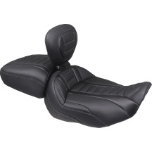 Wide Deluxe Touring Passenger Seat — Mustang, Black, gray stitching