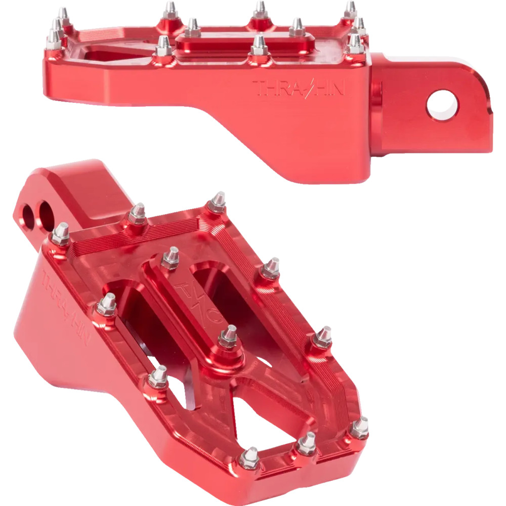 Aggressor Foot Pegs — 57 mm length, 89 mm width, rear mount, red anodized