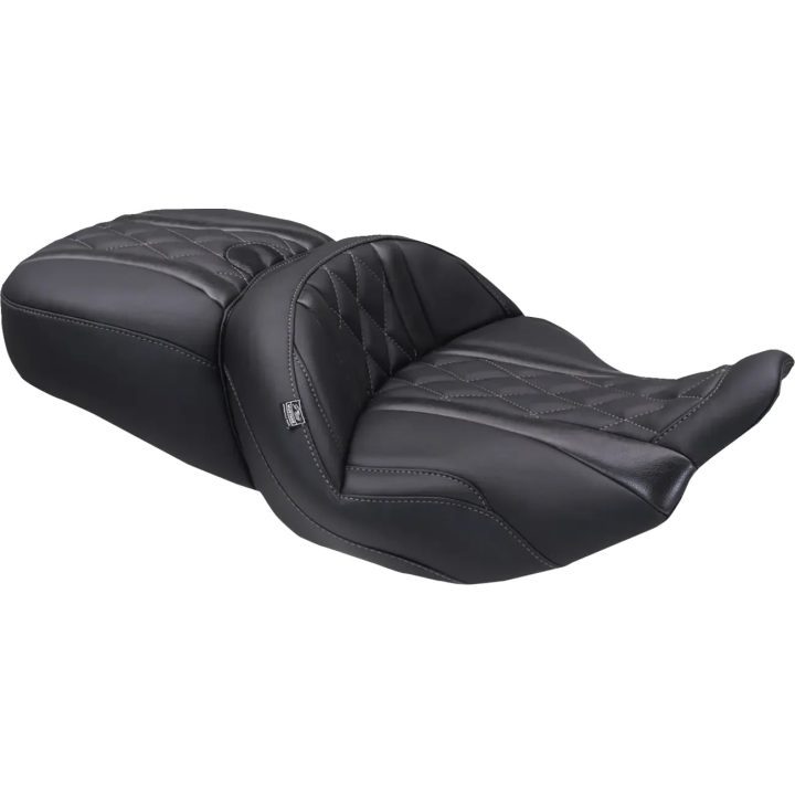Deluxe Touring Seat — Black, Gray Stitching, 2-Up, One-Piece