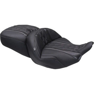 Deluxe Touring Seat — Black, Gray Stitching, 2-Up, One-Piece