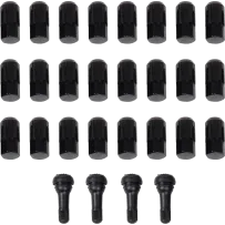 Tuercas de rueda de repuesto para ATV/UTV con vástagos de válvula — 12 mm x 1.5, base cónica, paquete de 24, negro brillo
