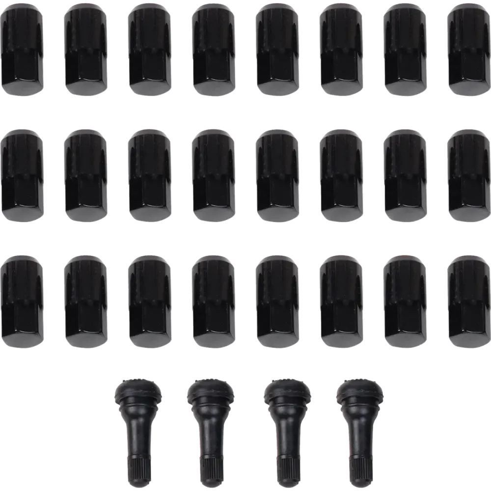 Replacement ATV/UTV Wheel Lug Nuts with Valve Stems — 12 mm x 1.5, tapered base, 24 pack, black gloss