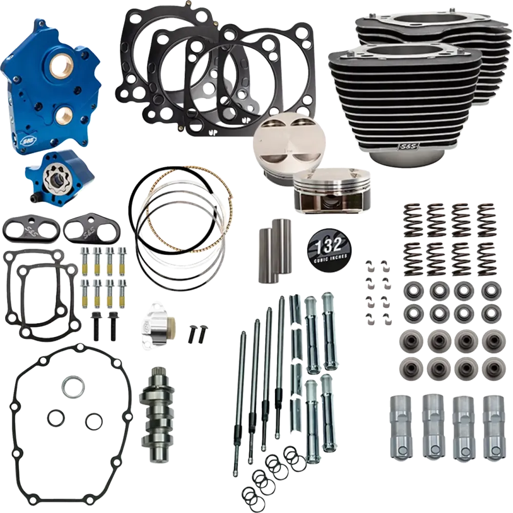 132" Power Package for M8 — 4.5" stroke, 4.320" bore, Wrinkle Black