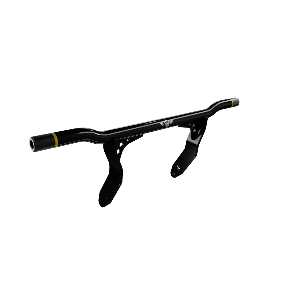 Barra de protección para motocicleta — negro brillante, montaje en chasis, fijación atornillada