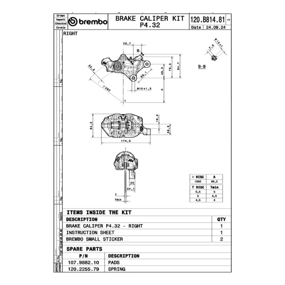 484 Logopuro Brake Caliper Upgrade Line — 4-piston, 292 mm (11.5 in), Front right, Black
