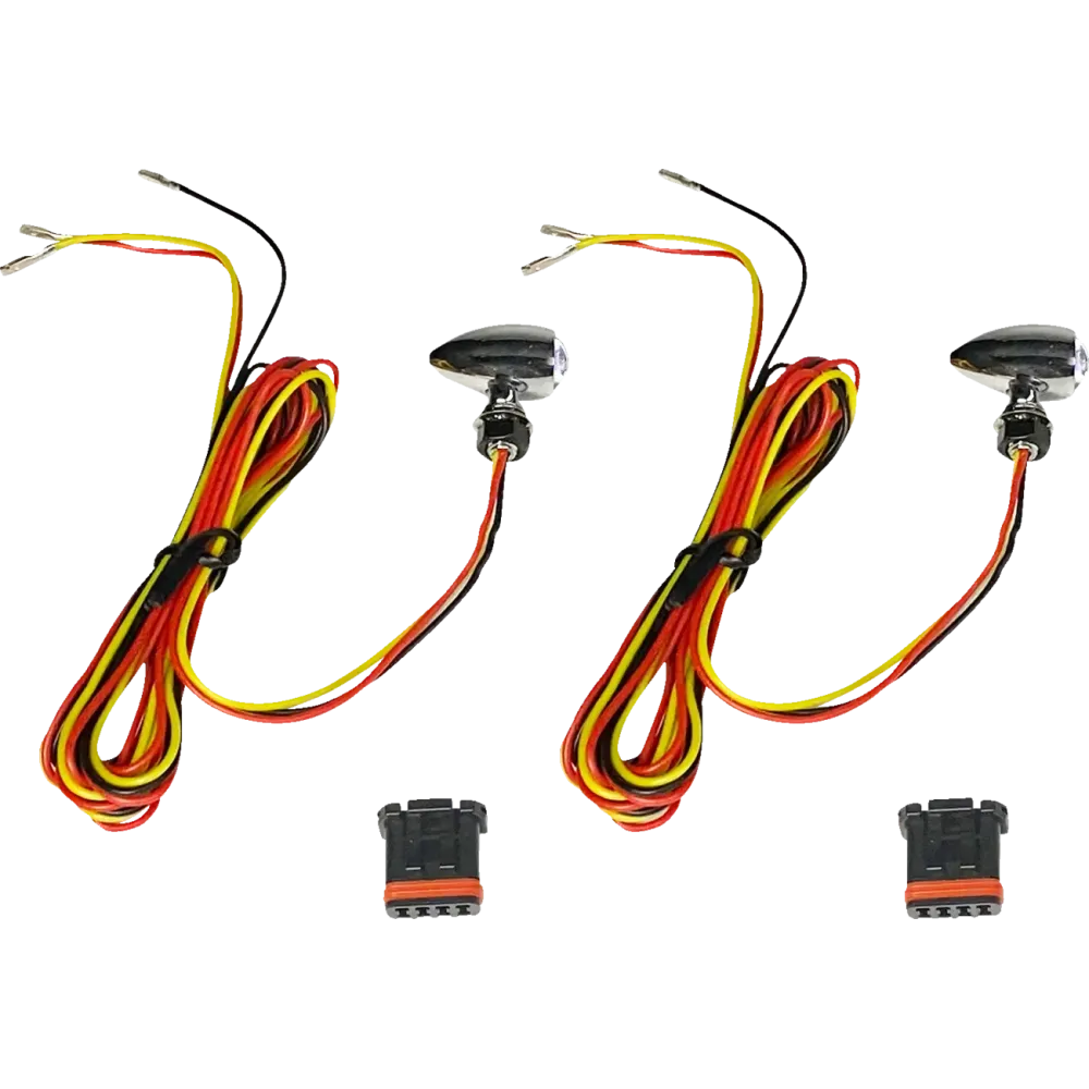 Intermitentes Micro Bullet V2 LED — 12–16 V, cromado, ámbar/rojo