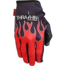 Guantes Stealth con palma de piel y diseño de llamas — M, rojo
