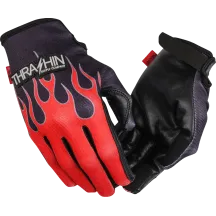 Guantes Stealth con palma de piel y diseño de llamas — M, rojo