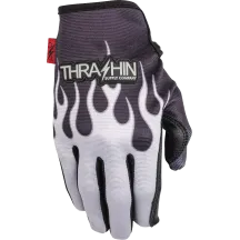 Guantes Stealth con palma de cuero y diseño de llamas — Talla S, gris/negro