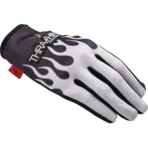 Guantes Stealth con palma de cuero y diseño de llamas — Talla S, gris/negro