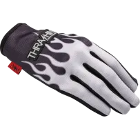 Guantes Stealth con palma de cuero y diseño de llamas — Talla S, gris/negro