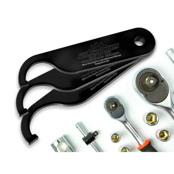 Llave de ajuste de precarga de la pipa de dirección — Negra, acero estampado, para Kawasaki