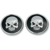 Skull Gas Cap — Black, Chrome, Screw On, Pair