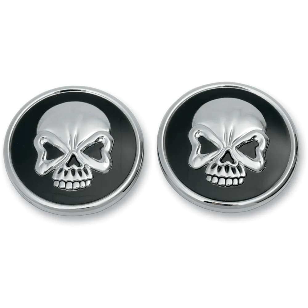 Skull Gas Cap — Black, Chrome, Screw On, Pair
