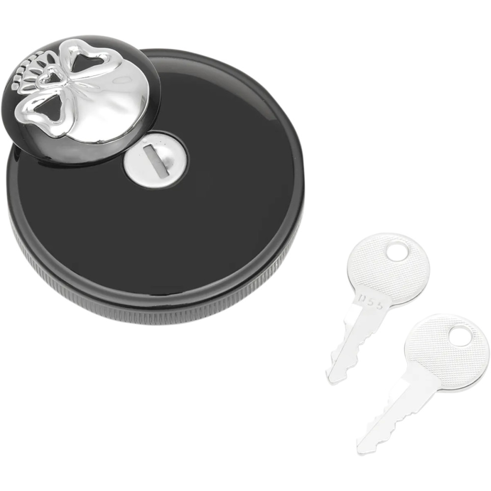 Screw-In Locking Skull Gas Cap — Non-vented, Skull style, Black gloss