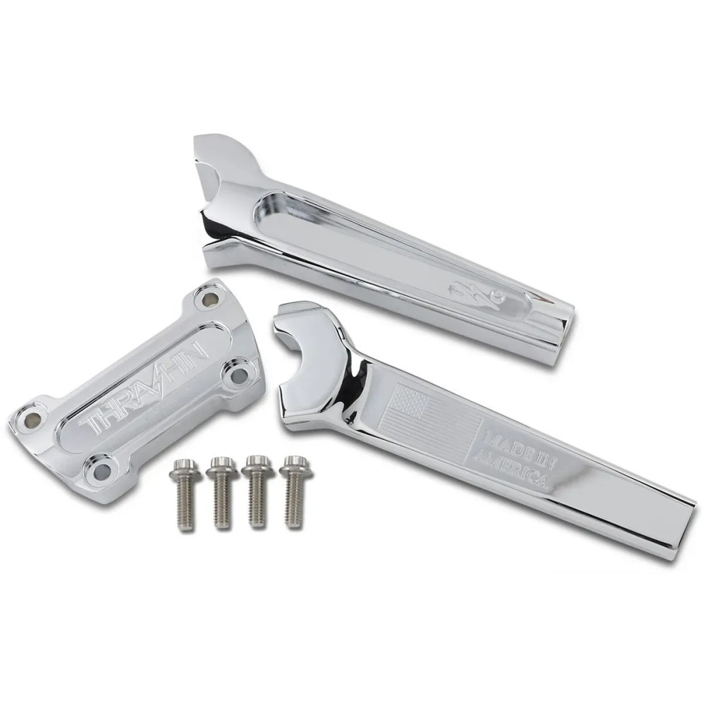 Elevadores de manillar — 3-1/2" centro a centro, diámetro de sujeción 1", elevación 8", base 1/2-13, cromo