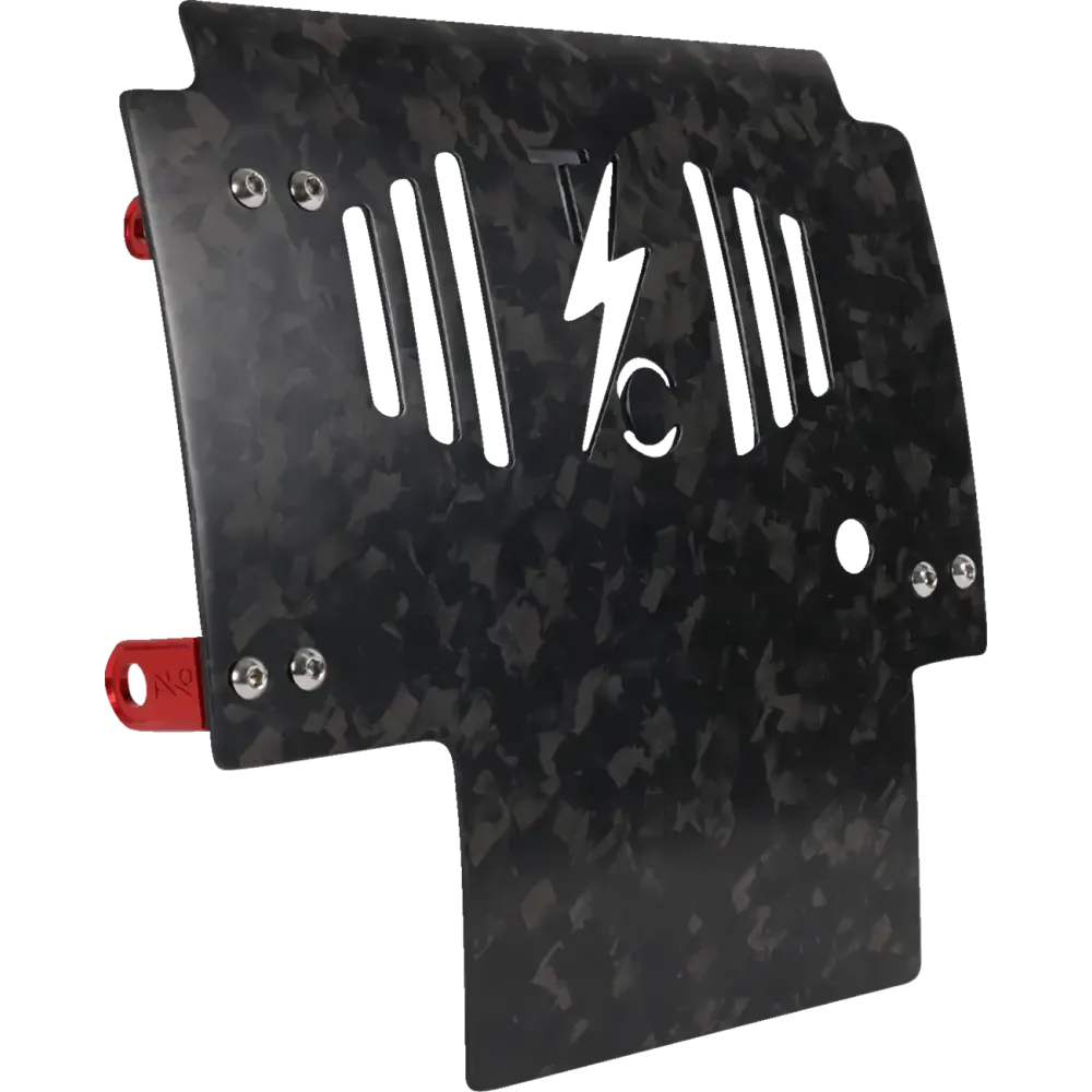 Placa protectora de fibra de carbono forjada — Negro, con soportes rojos