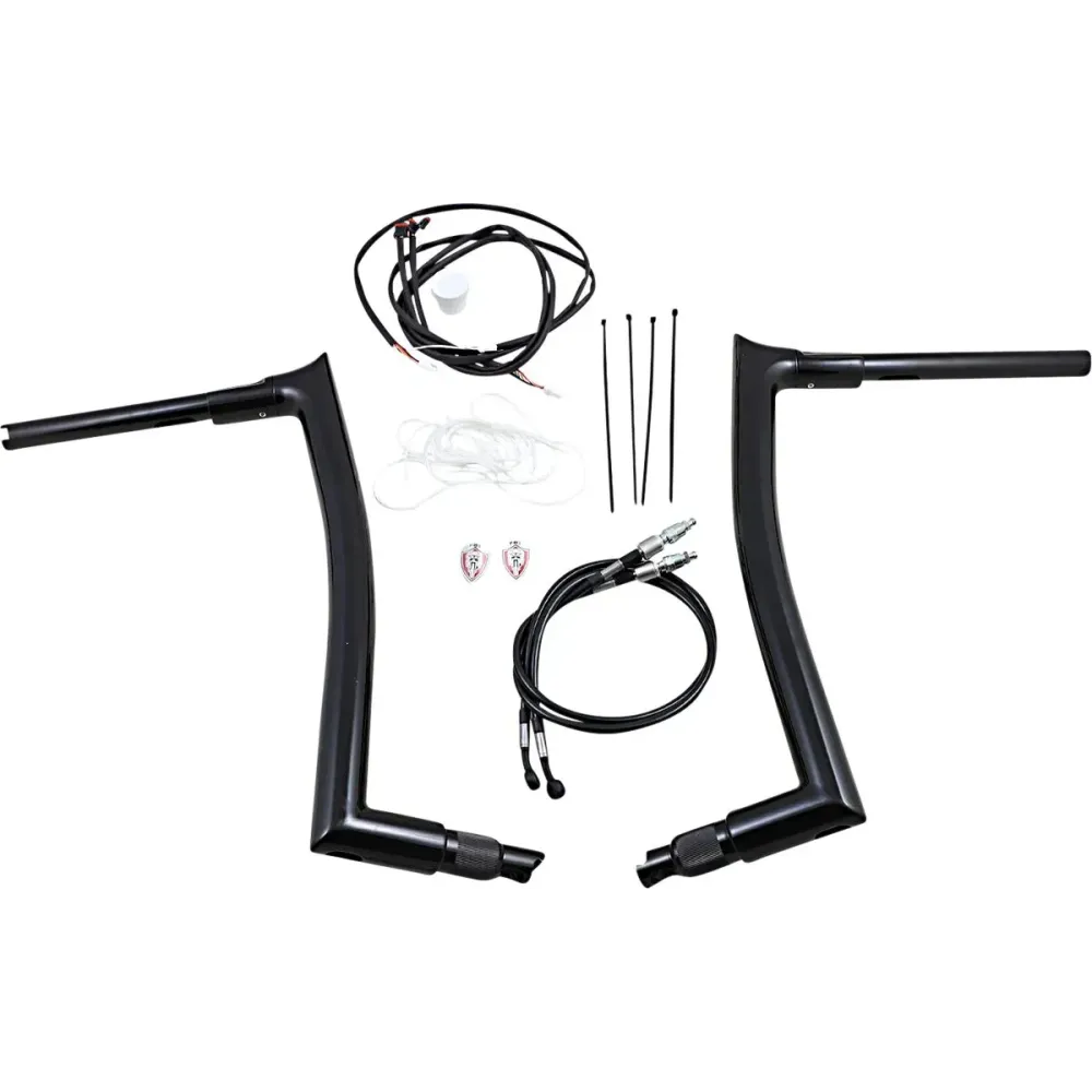 Kit de manillar con tope puntiagudo 1-1/2" instalación EZ — elevación 16", retroceso 8", abrazadera 1-1/4", negro