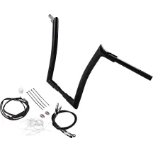 Kit de manillar con tope puntiagudo 1-1/2" instalación EZ — elevación 16", retroceso 8", abrazadera 1-1/4", negro