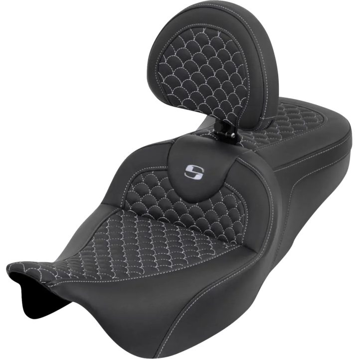 Dragon Scale Stitch RoadSofa™ Seat — 15.5" driver, 31" overall, Black, Silver