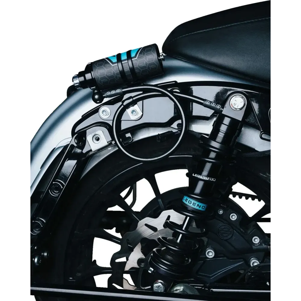REVO ARC Remote Reservoir External Mount — Fits '14–'24 FL Touring, two mounting locations, Black