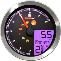HD-04 velocímetro/tacómetro — esfera negra, carcasa cromada