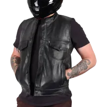Mulholland Leather Riding Vest — L, Black