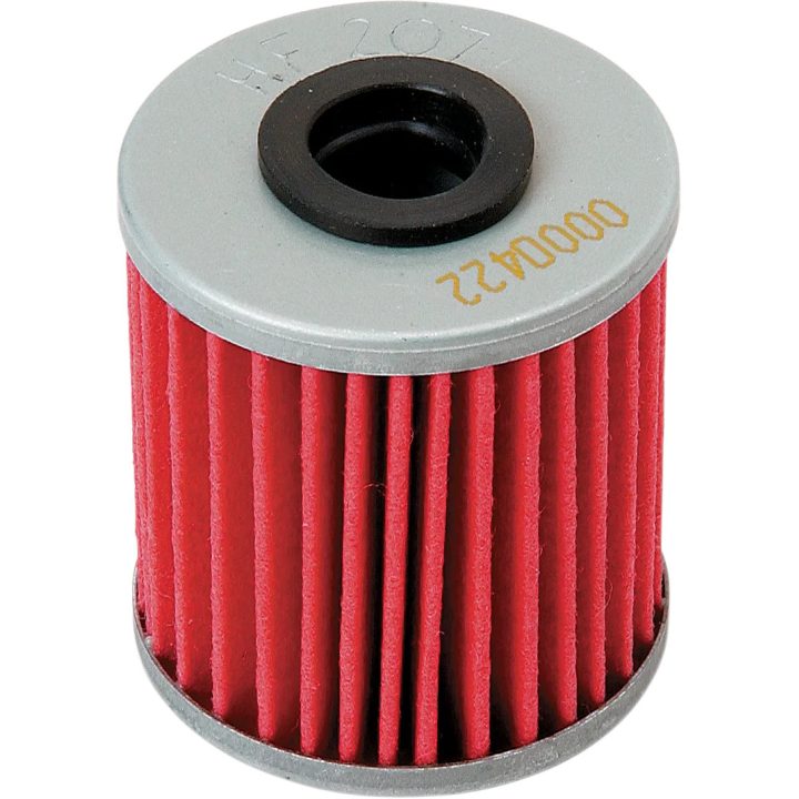 Oil Filter — 44 mm length, 38 mm width, Red, Silver