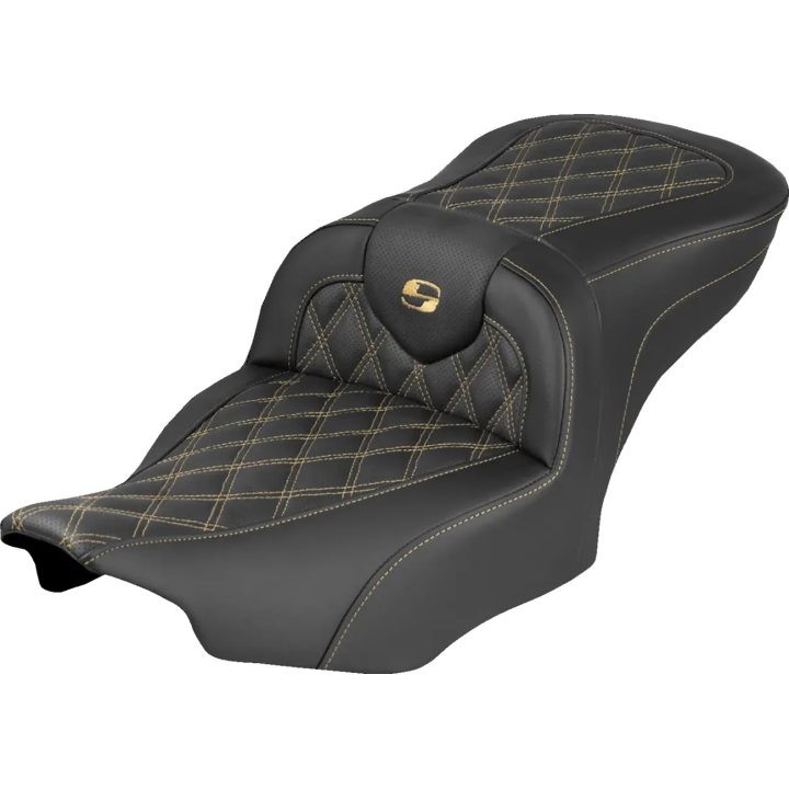 Roadsofa™ Lattice Stitch Seat — Black, Gold Stitching, 77.5 cm