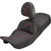 Roadsofa™ Carbon Fiber Seat — Black, Red, Carbon Fiber Weave, 2-Up Seat, with Driver Backrest