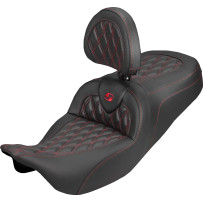 Roadsofa™ Carbon Fiber Seat — Black, Red, Carbon Fiber Weave, 2-Up Seat, with Driver Backrest