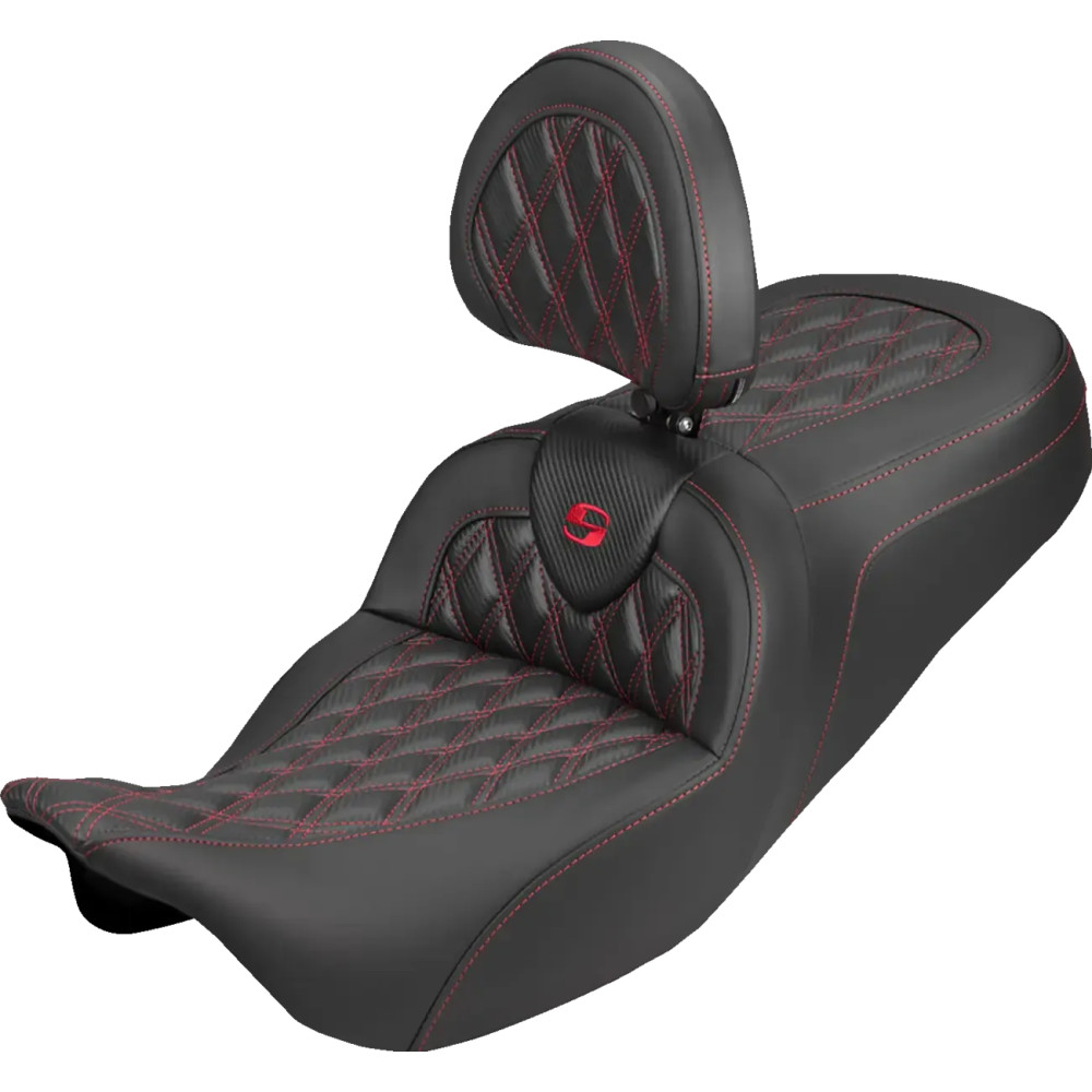 Roadsofa™ Carbon Fiber Seat — Black, Red, Carbon Fiber Weave, 2-Up Seat, with Driver Backrest