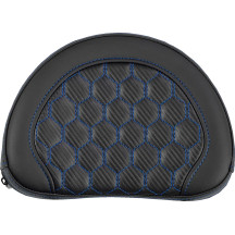 Contoured Sissy Bar Pad — 10 in, 8 in, Black, Blue Stitching