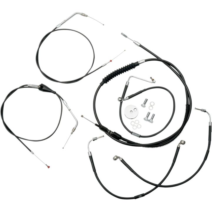 Juego estándar de cables y líneas de freno para manillar en vinilo negro — para risers de 18"–20", Ape Hanger, ABS y no ABS