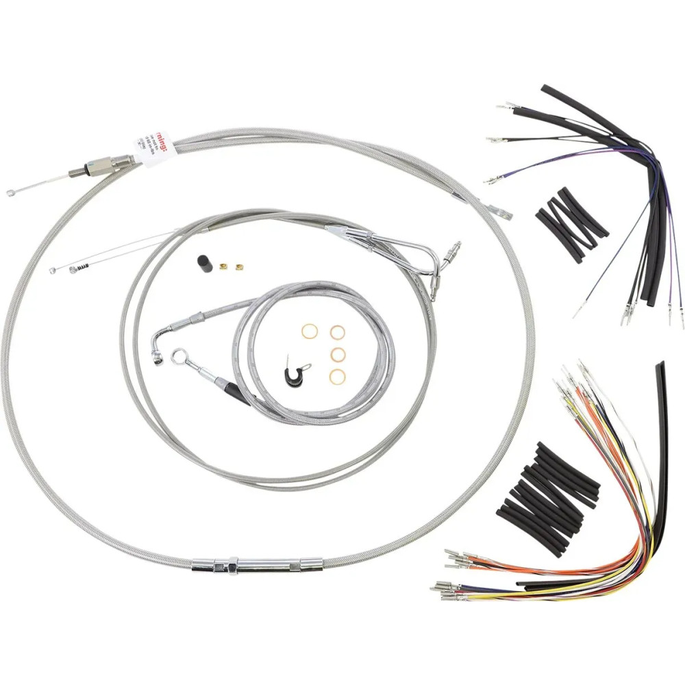 Complete Stainless Braided Handlebar Cable/Brake Line Kit — Fits 14" handlebars, Ape hanger, Non-ABS