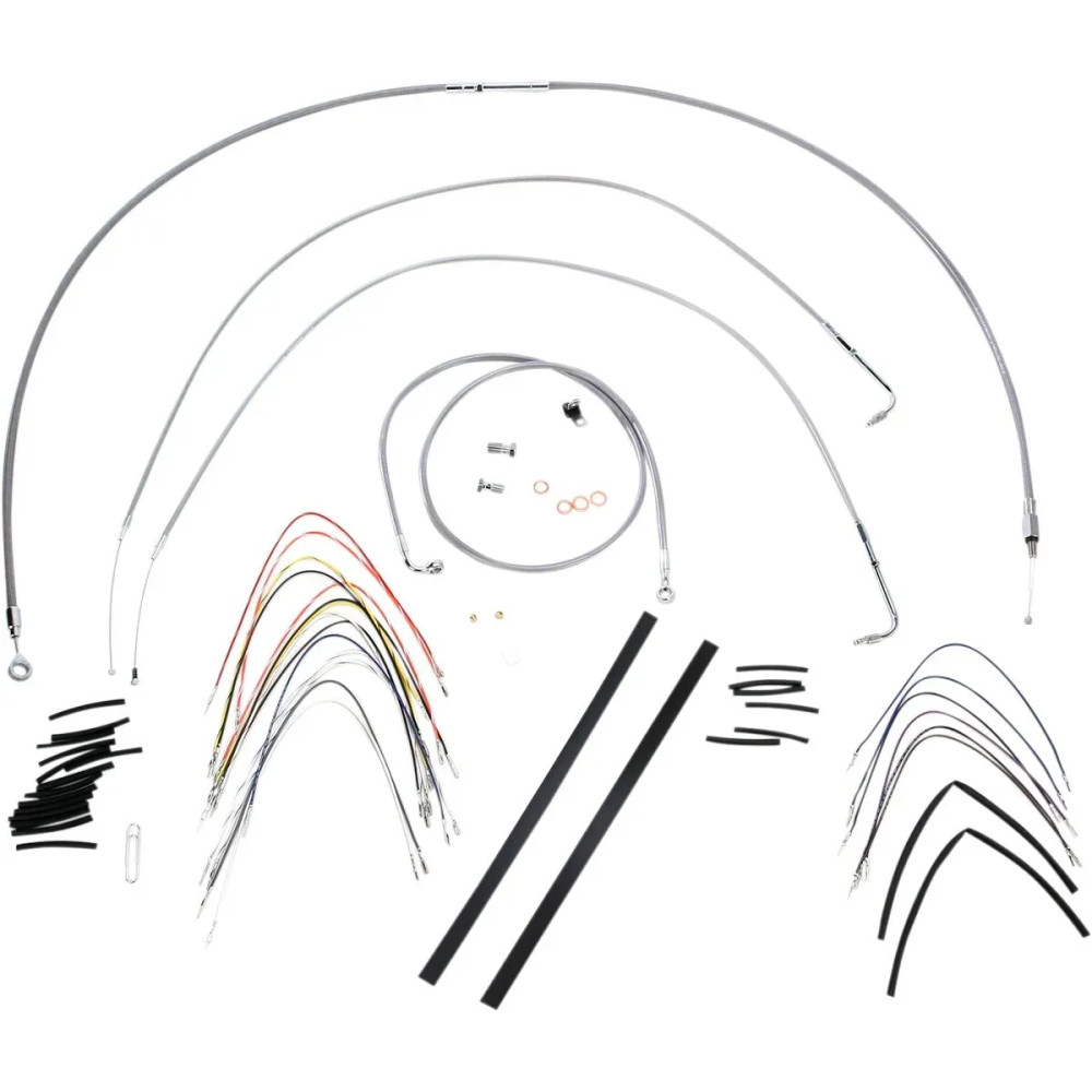 Complete Stainless Braided Handlebar Cable/Brake Line Kit — 14" handlebar height, Ape Hanger fitment