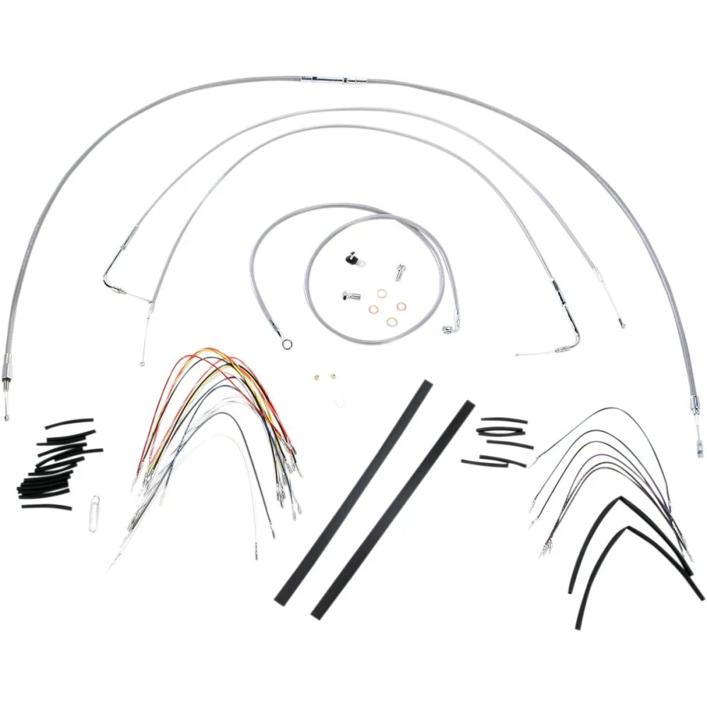 Kit completo de cables y latiguillos trenzados de acero inoxidable para manillar — elevadores 14" (35,5 cm), manillar ape hanger