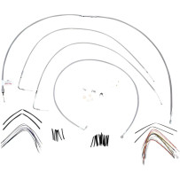 Kit completo de cables y latiguillos trenzados de acero inoxidable para manillar — 16" (40.5 cm) altura, Ape Hanger, plateado