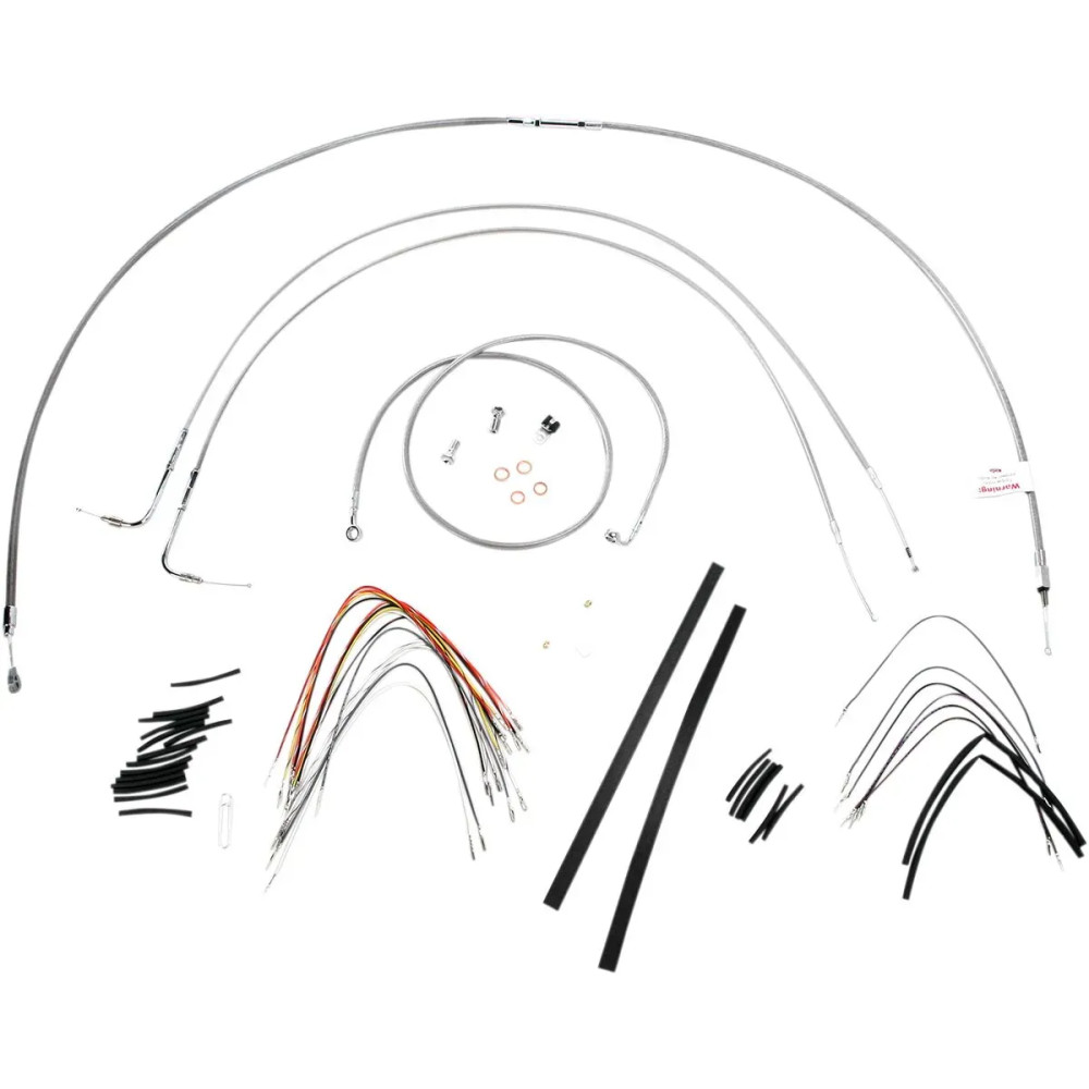 Complete Stainless Braided Handlebar Cable/Brake Line Kit — 16" ape hanger fit