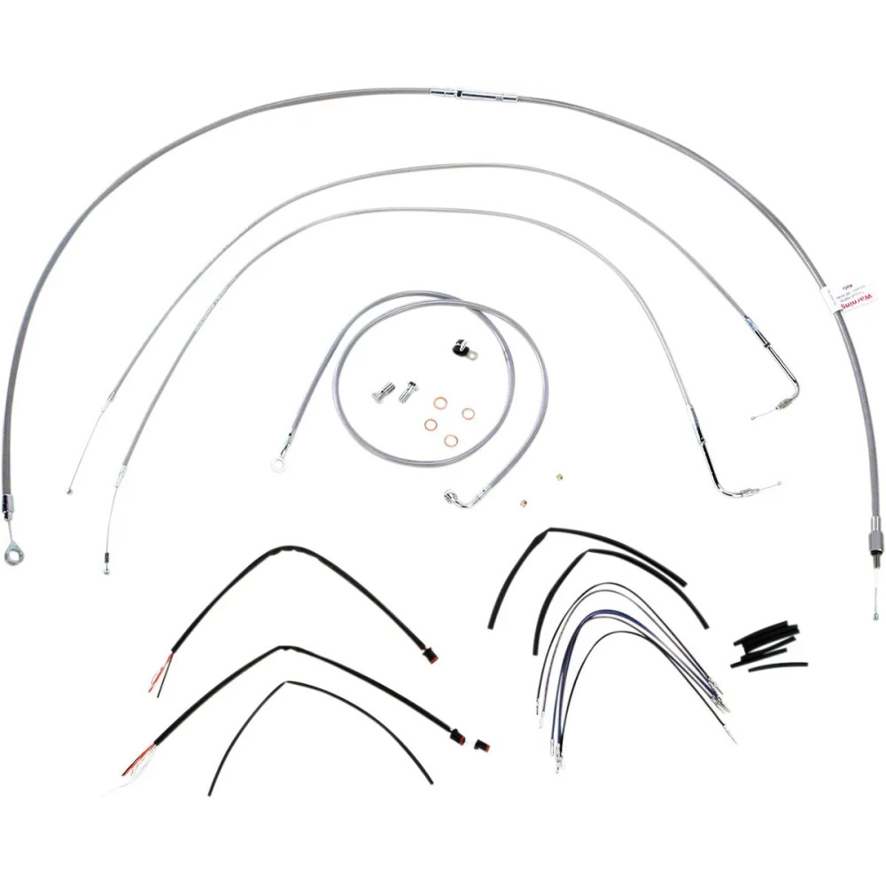 Complete Stainless Braided Handlebar Cable/Brake Line Kit — Fits 14" handlebar, Ape Hanger, Natural Silver