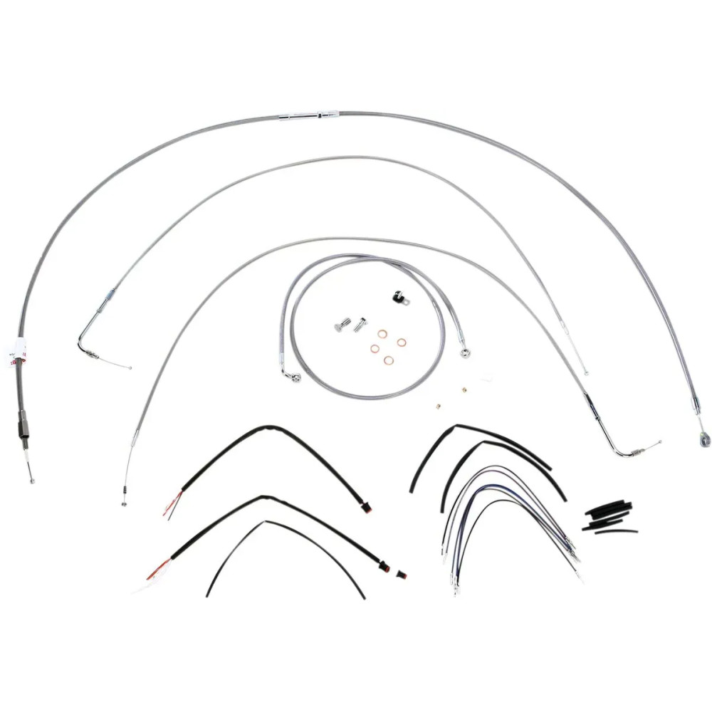 Complete Stainless Braided Handlebar Cable/Brake Line Kit — 16" fit, Ape Hanger, Non-ABS, Silver