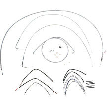 Kit completo de cables de manillar/latiguillos de freno trenzados de acero inoxidable — 18" de altura, Ape Hanger, plateado